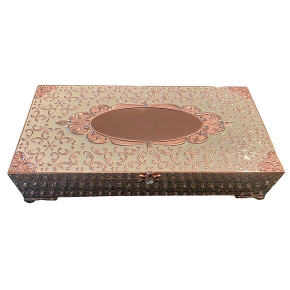 Things Remembered Large Musical Mirrored Jewelry Box Pink and White - Picture 1 of 10